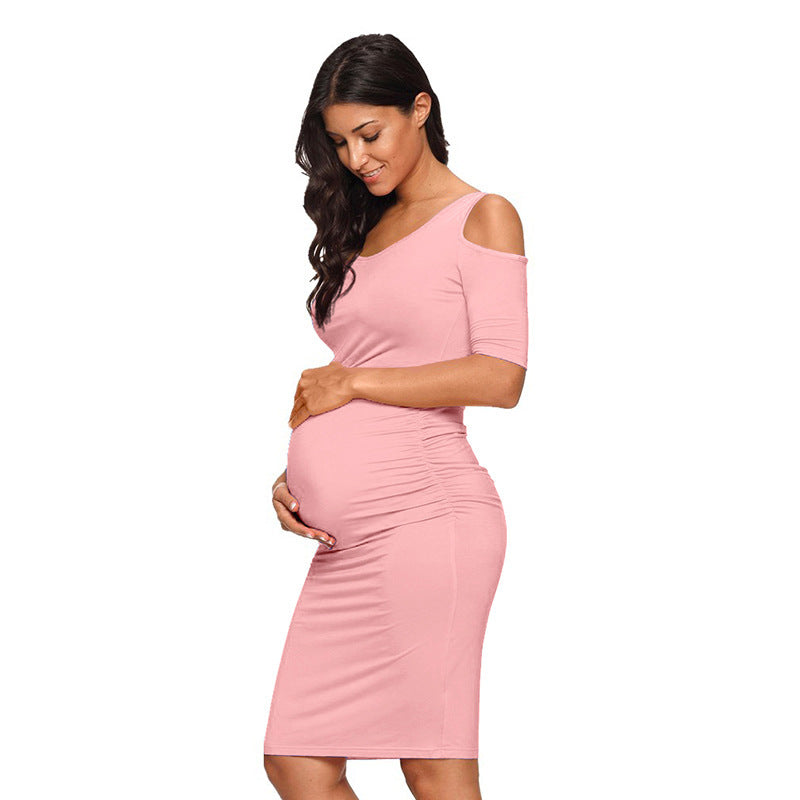 Elegant Pleated Maternity Dress