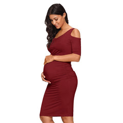 Elegant Pleated Maternity Dress