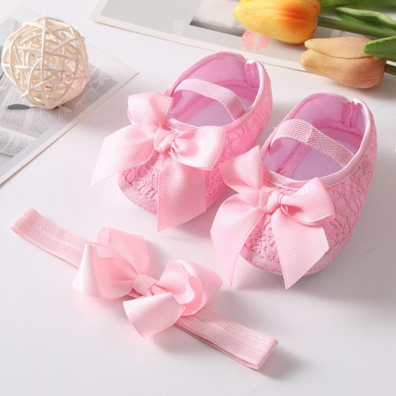 Shoes with Bow-Knot Headband for Toddler Girls