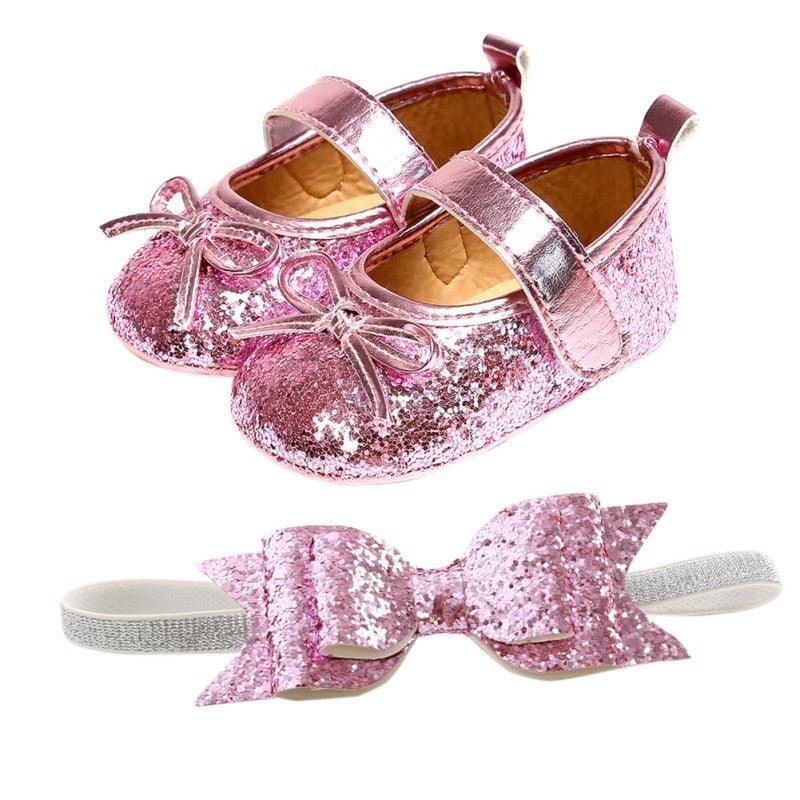 Shoes with Bow-Knot Headband for Toddler Girls