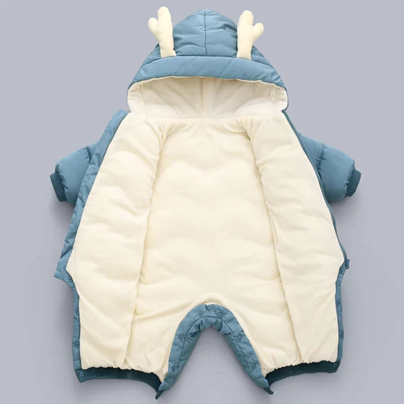 Snugly Bear: Fleece-Lined Hooded Jumpsuit for Babies