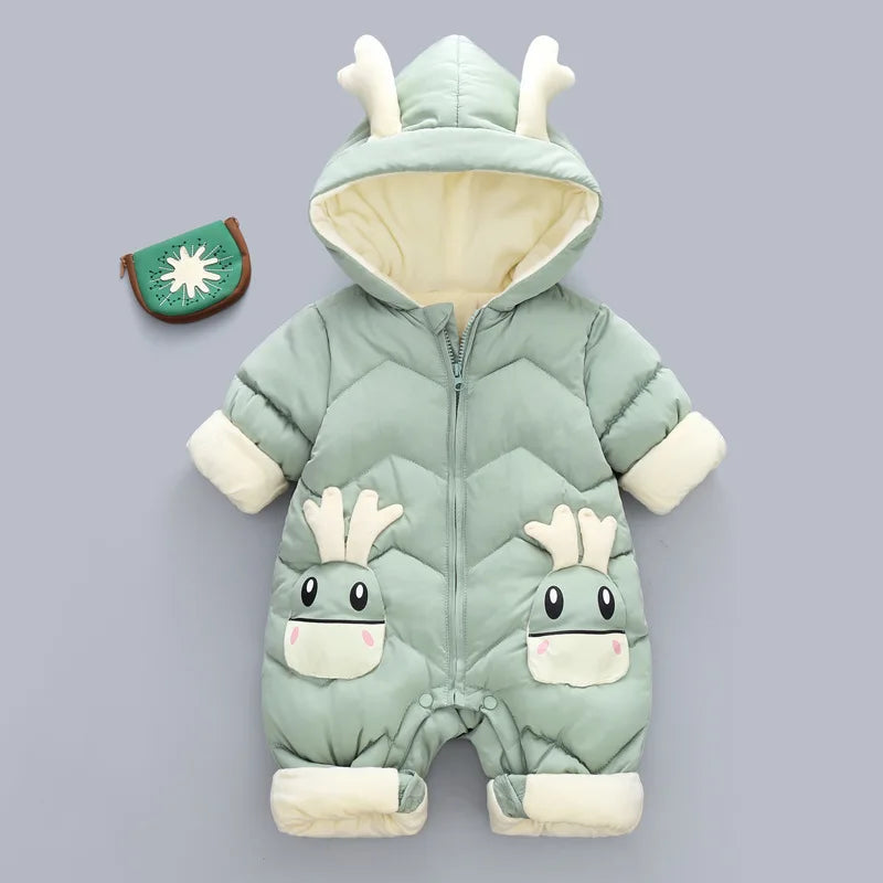 Snugly Bear: Fleece-Lined Hooded Jumpsuit for Babies