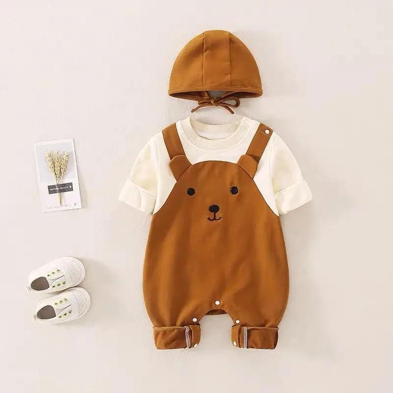 Cute Bears Cotton Soft Infant Romper with Knit Cap