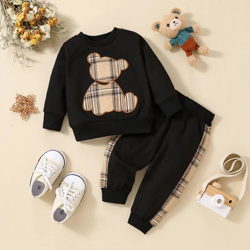 The 2pcs Baby Plaid & Bear Set