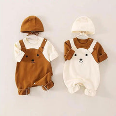 Cute Bears Cotton Soft Infant Romper with Knit Cap