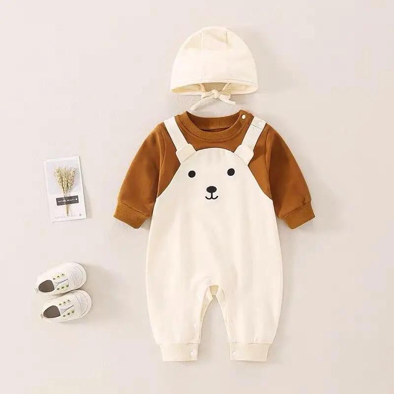 Cute Bears Cotton Soft Infant Romper with Knit Cap