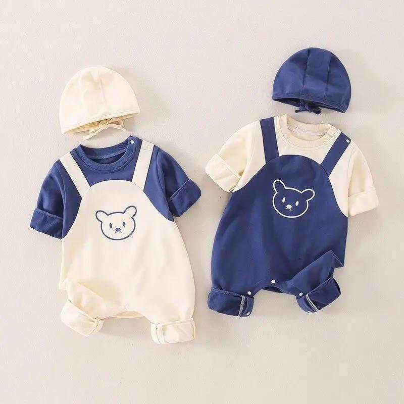 Cute Bears Cotton Soft Infant Romper with Knit Cap