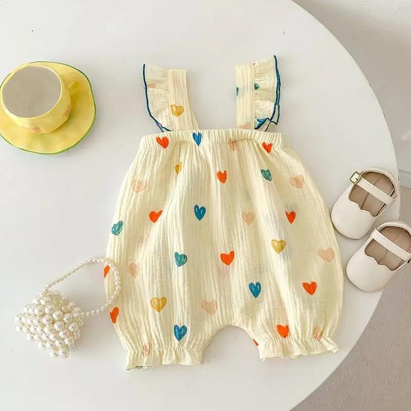 Heart Print Baby Girls Rompers