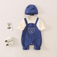 Cute Bears Cotton Soft Infant Romper with Knit Cap