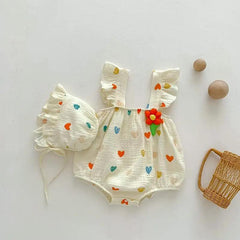 Heart Print Baby Girls Rompers