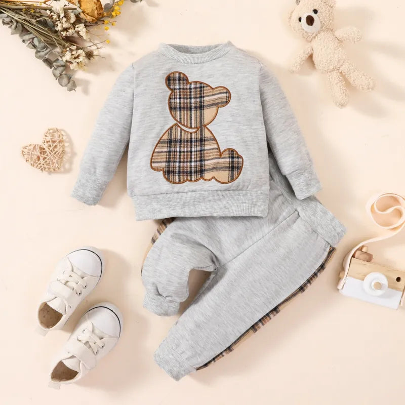 The 2pcs Baby Plaid & Bear Set