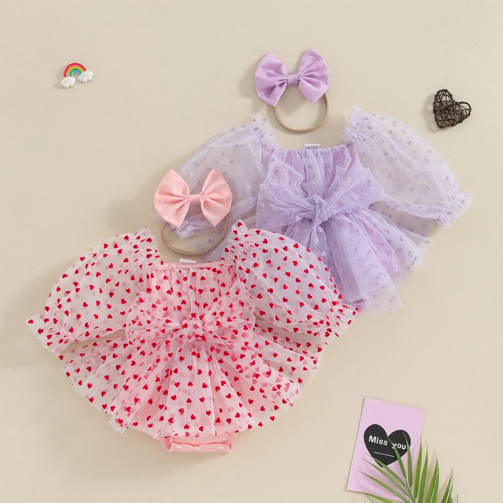 Princess Mesh Baby Girls Romper  Valentine's Day