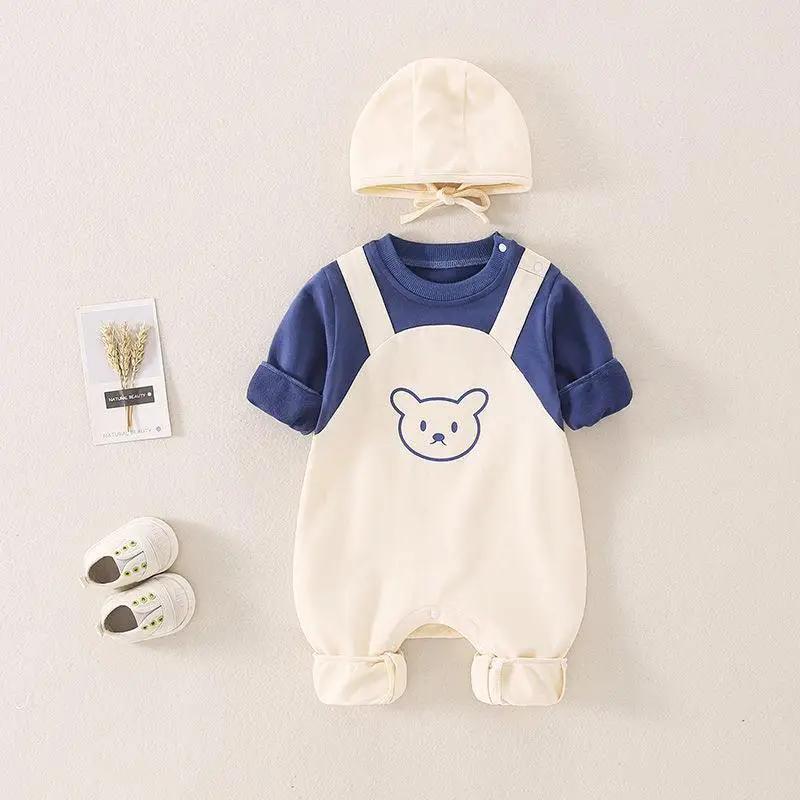 Cute Bears Cotton Soft Infant Romper with Knit Cap